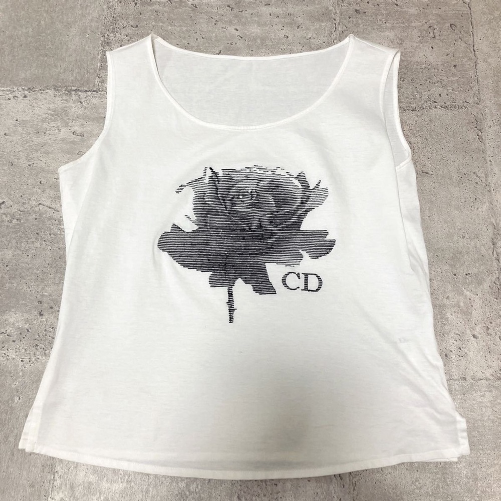 Dior White Tank Top with Gray Floral CD Print